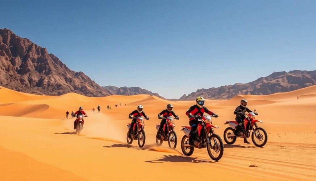 Group of riders enjoying a Moto Enduro tour in Merzouga